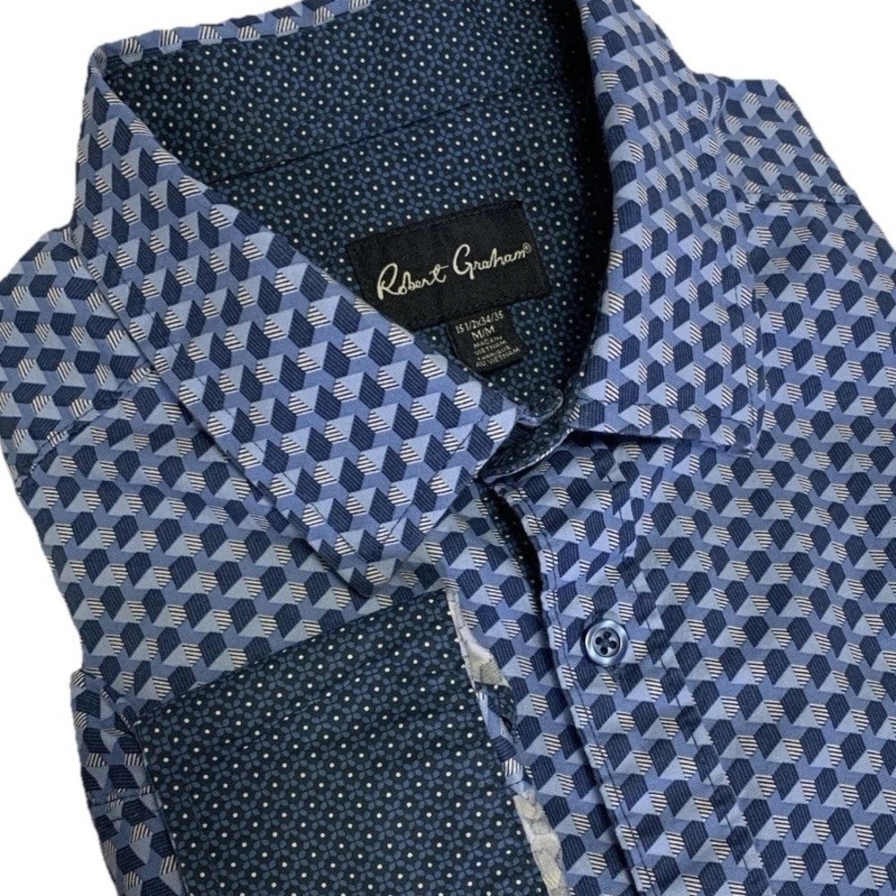 Robert Graham Flip Cuff Long Sleeve Button Up Shirt Mens M Blue‎